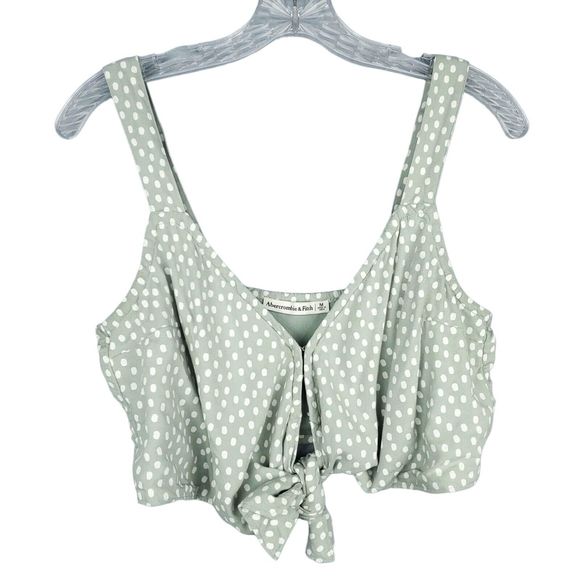 Abercrombie & Fitch Tops - Abercrombie & Fit Mint Green White Polka Dot Tie-Front Crop Top Size Medium